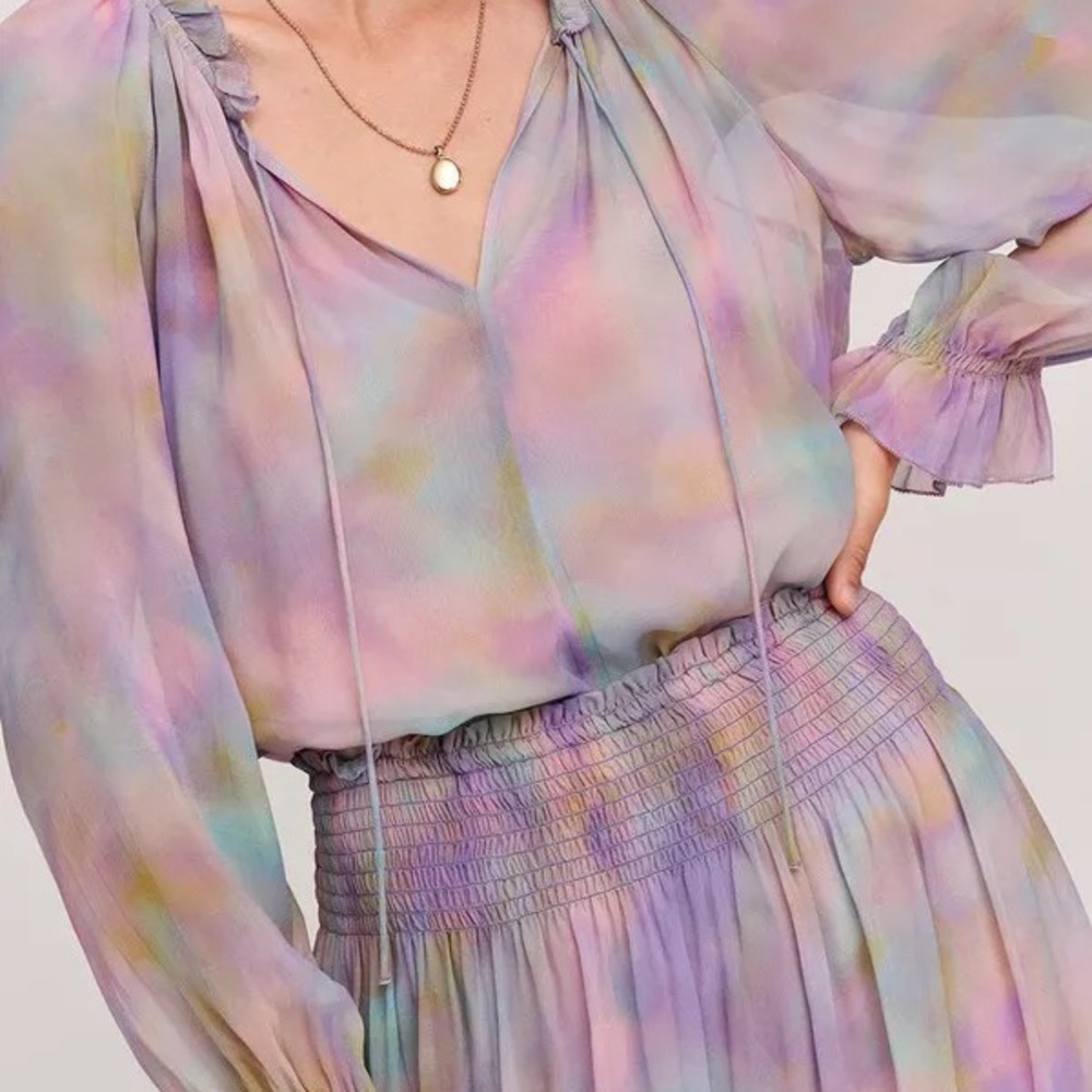 Velvet by Graham & Spencer Viscose Georgette Long Sleeve Peasant Blouse